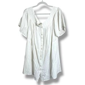 A+nthropologie White Boat Neck Button Down Blouse Size 2X